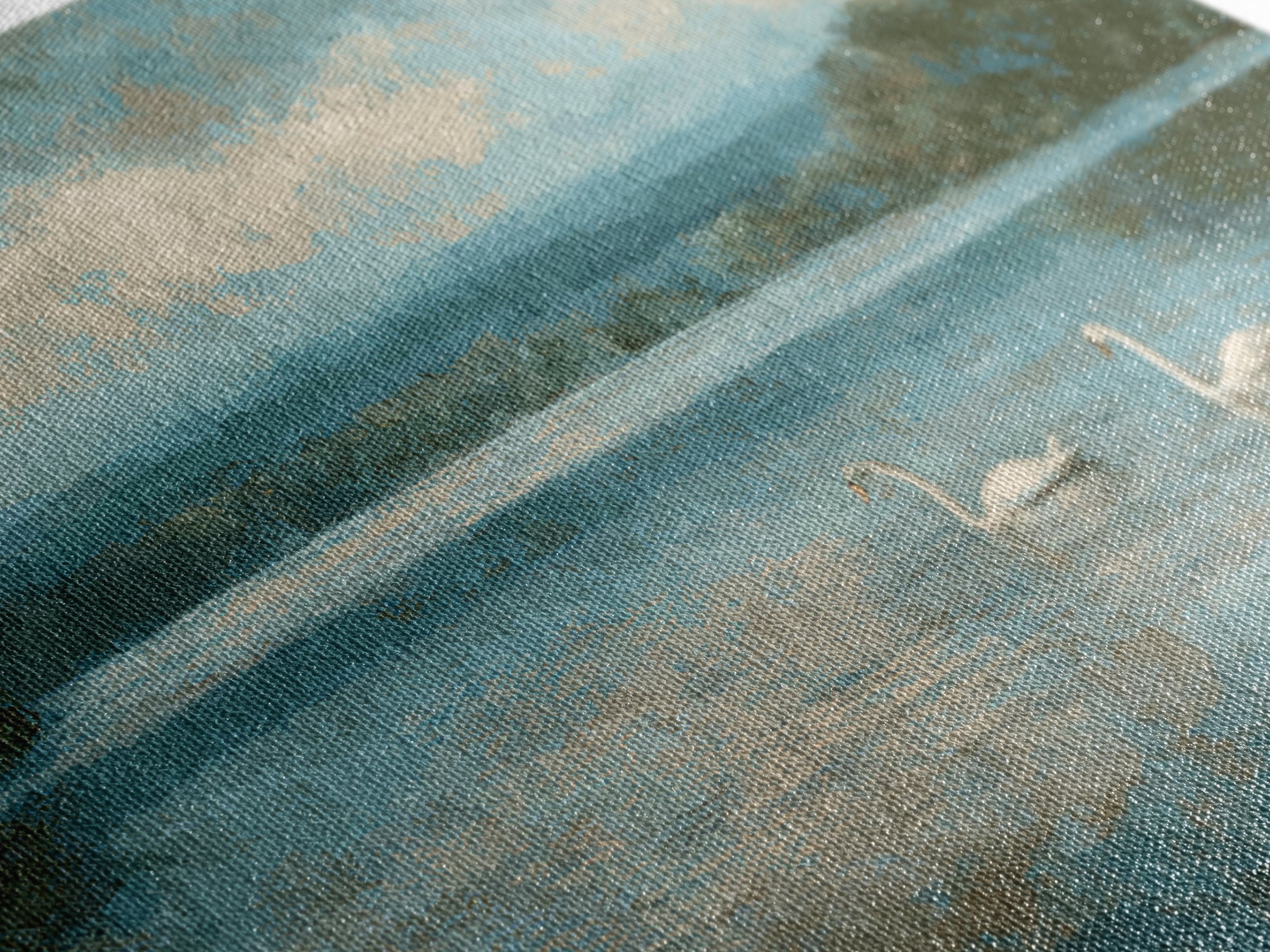 Paired Swans in a Dreamy Painterly Lake Framed Canvas Print, Above Bed Art, Living Room Decor, Bedroom Decor, Serenity, ABA-3x2-74