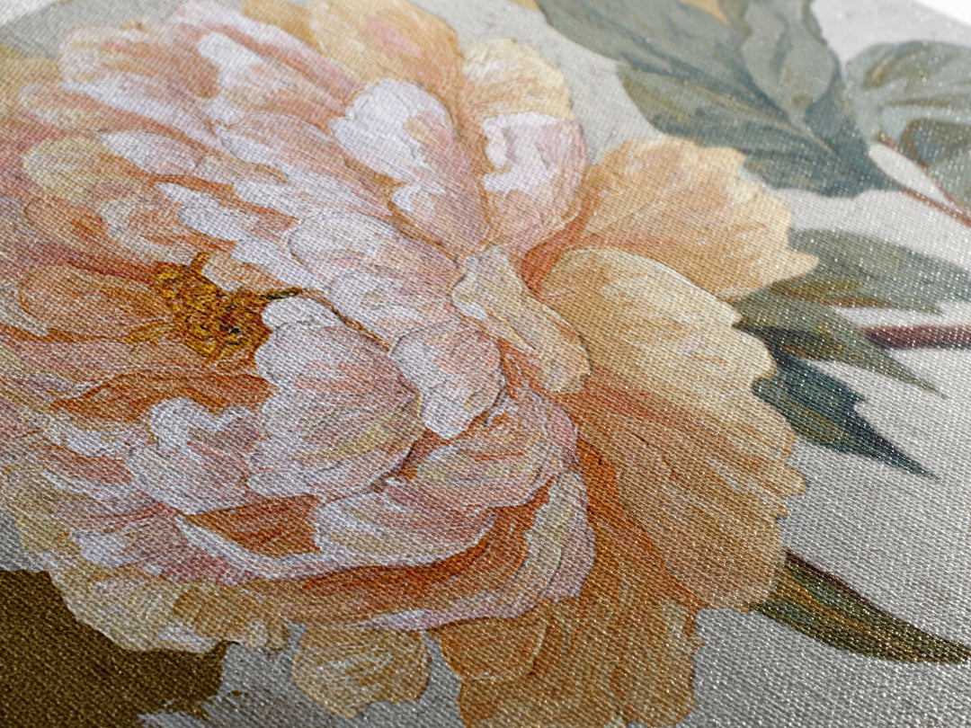Romantic Oversized Peony Bloom on Warm Linen Framed Canvas Print, Above Bed Art, Boho Wall Decor, Bedroom Decor, Abstract Art, ABA-3x2-78