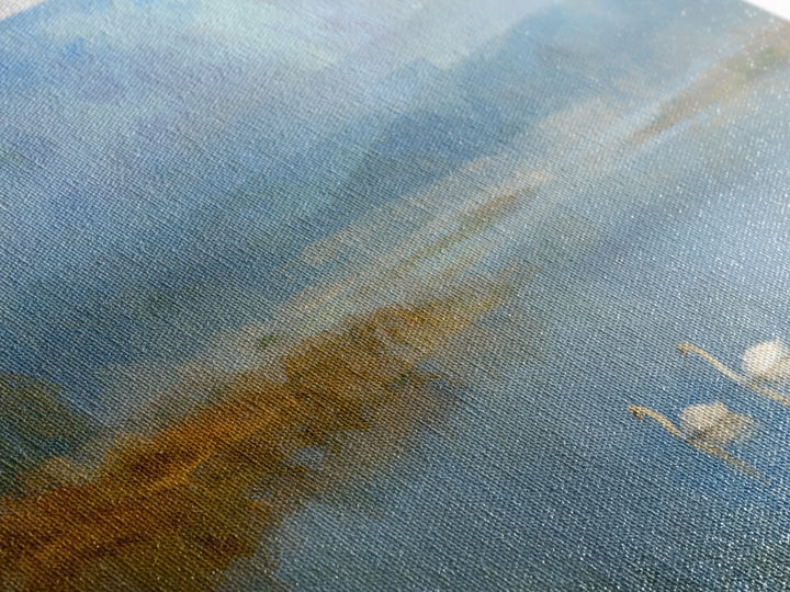 Paired Swans in a Dreamy Painterly Lake Canvas Print, Above Bed Art, Sage Green Wall Art, Bedroom Decor, Oil Painting, Serenity, ABA-3x2-98