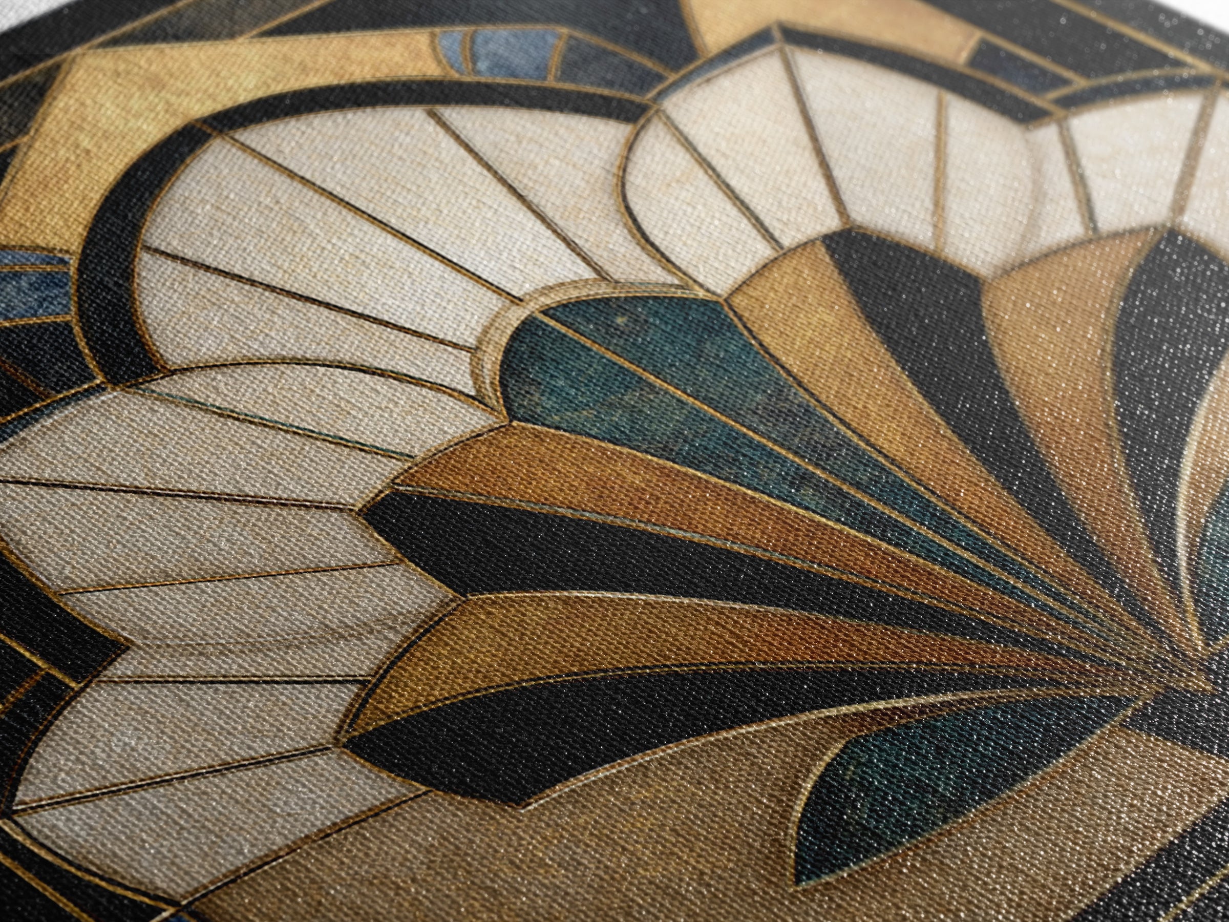Geometric Lotus Flower Framed Canvas Print, Art Deco Art, Art, Living Room Decor, Oil Painting, Glamour, Art Nouveau, ADA-1x1-12