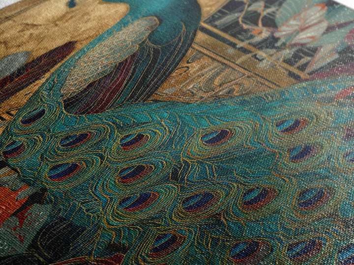 Emerald Peacock Feather Pattern Framed Canvas Print, Art Deco Art, Art Prints, Living Room Decor, Glamour, Apartment Decor, ADA-1x3-36