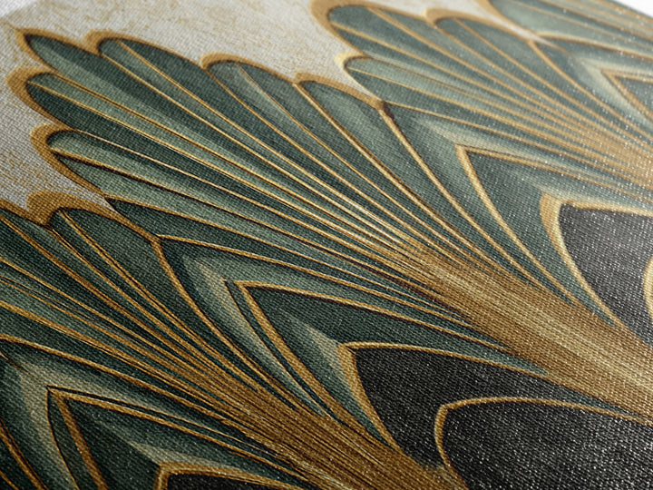 Golden Palm Fronds Arranged Canvas Print, Art Deco Art, Textured Painting, Living Room Decor, Fine Art, Glamour, Printable, ADA-3x1-48