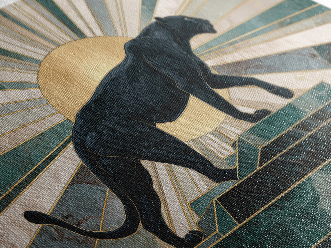 Black Panther Sculpture on a Marble Plinth Framed Canvas Print, Art Deco Art, Wall Art Print, Living Room Decor, Glamour, ADA-3x2-63