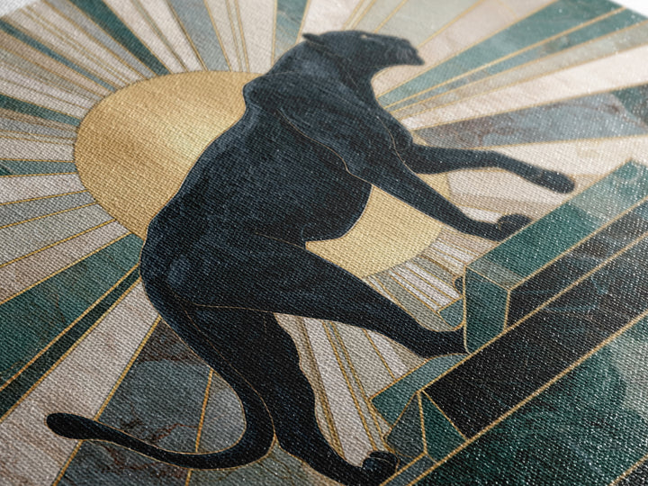 Black Panther Sculpture on a Marble Plinth Framed Canvas Print, Art Deco Art, Wall Art Print, Living Room Decor, Glamour, ADA-3x2-63