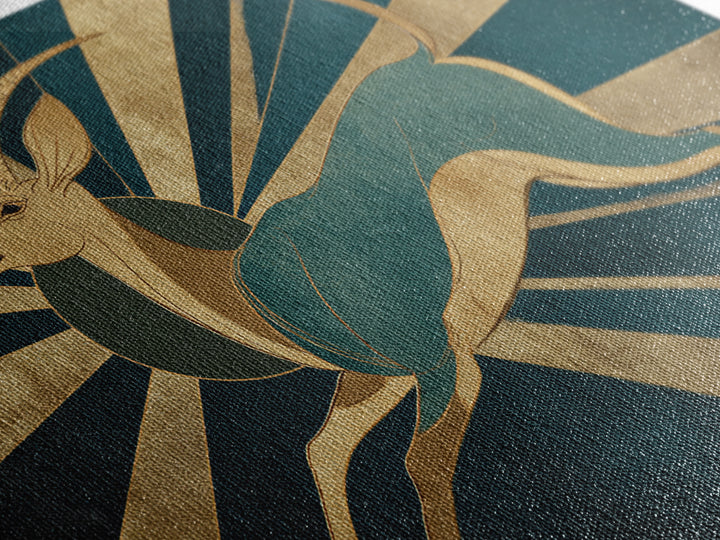 Stylized Gazelle Leaping Through Gold Rays Canvas Print, Art Deco Art, Downloadable Art, Living Room Decor, Glamour, Art Print, ADA-3x2-65