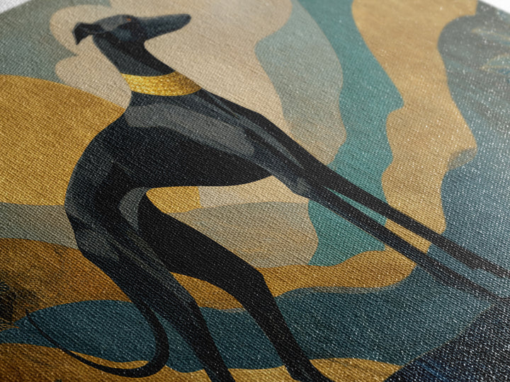 Elegant Greyhound Silhouette Framed Canvas Print, Art Deco Art, Gallery Decor, Living Room Decor, Fine Art, Glamour, Wall Art, ADA-3x2-69