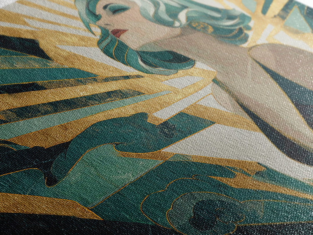 Moonlit Jazz Singer Framed by Gold Lines Canvas Print, Art Deco Art, Decor, Living Room Decor, Abstract Art, Glamour, ADA-3x2-75