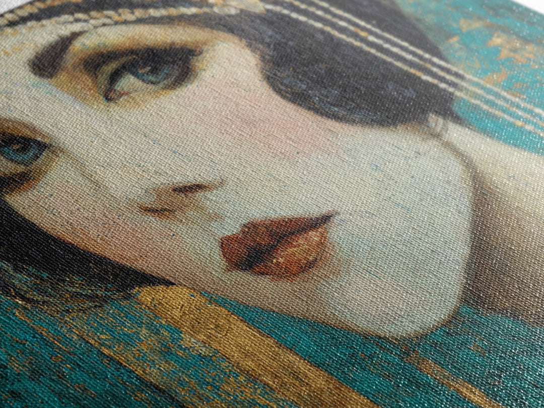 Flapper Portrait with Pearl Strands and Dramatic Canvas Print, Art Deco Art, Removable Wallpaper, Living Room Decor, Glamour, ADA-3x2-90