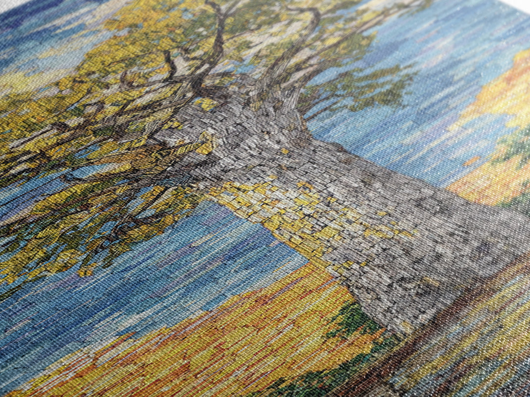 Impressionist Baobab Mosaic Path, African Wall Art, Blue Yellow Safari Landscape, Textured Decor, Premium Canvas Print Gift