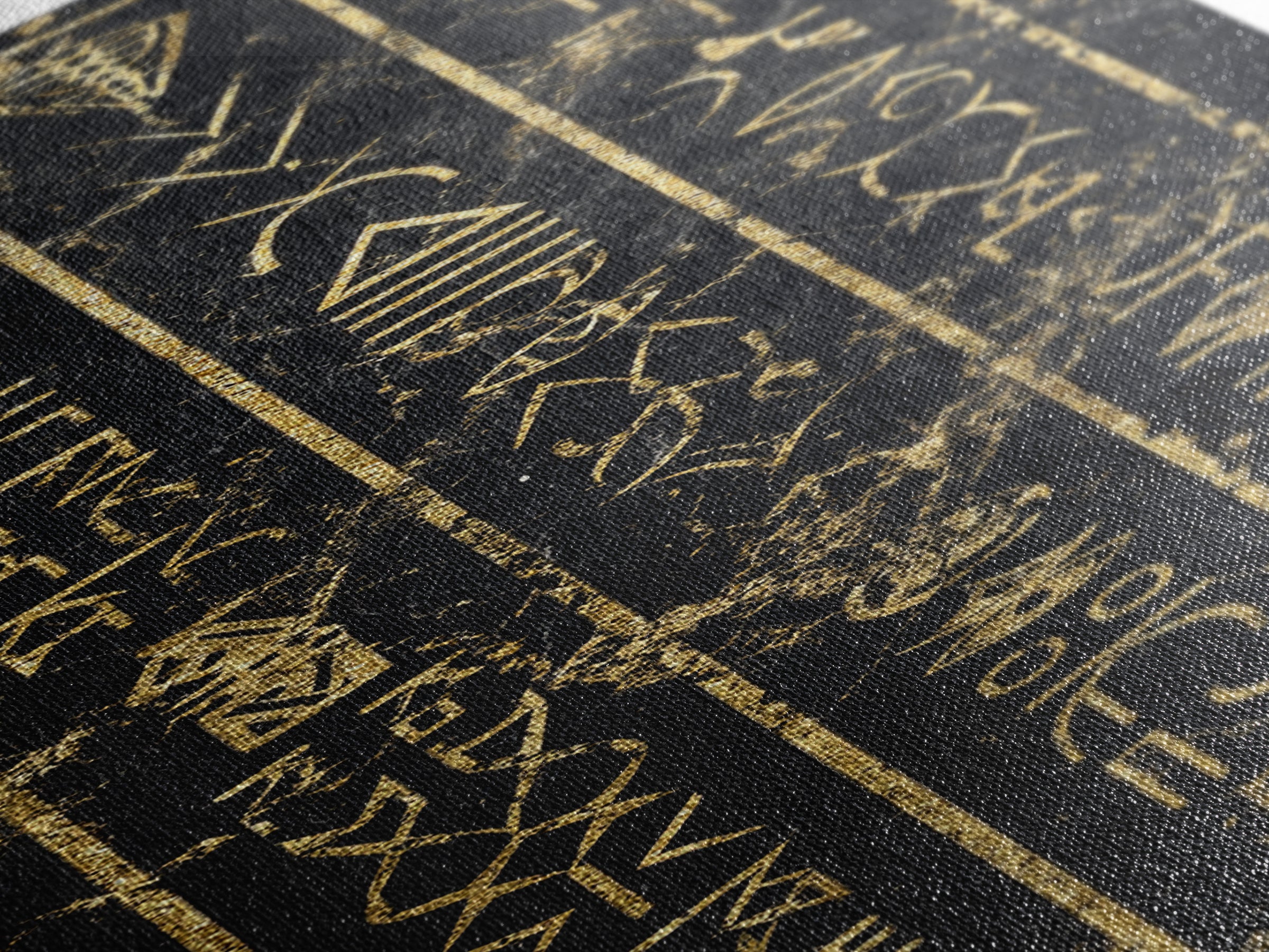 Gold Ancient African Glyphs On Black Wall Art, Tribal Hieroglyphic Canvas, Afrocentric Decor, Cultural Home Decor Gift For Living Room