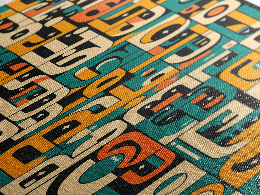 Teal Orange Abstract African Symbols Wall Art, Modern Afrocentric Canvas Decor, Geometric Black Art For Living Room Home Decor Gift