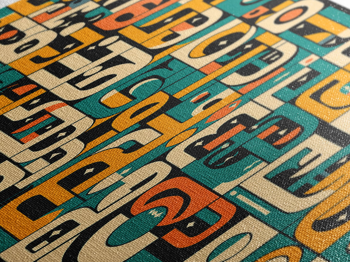 Teal Orange Abstract African Symbols Wall Art, Modern Afrocentric Canvas Decor, Geometric Black Art For Living Room Home Decor Gift