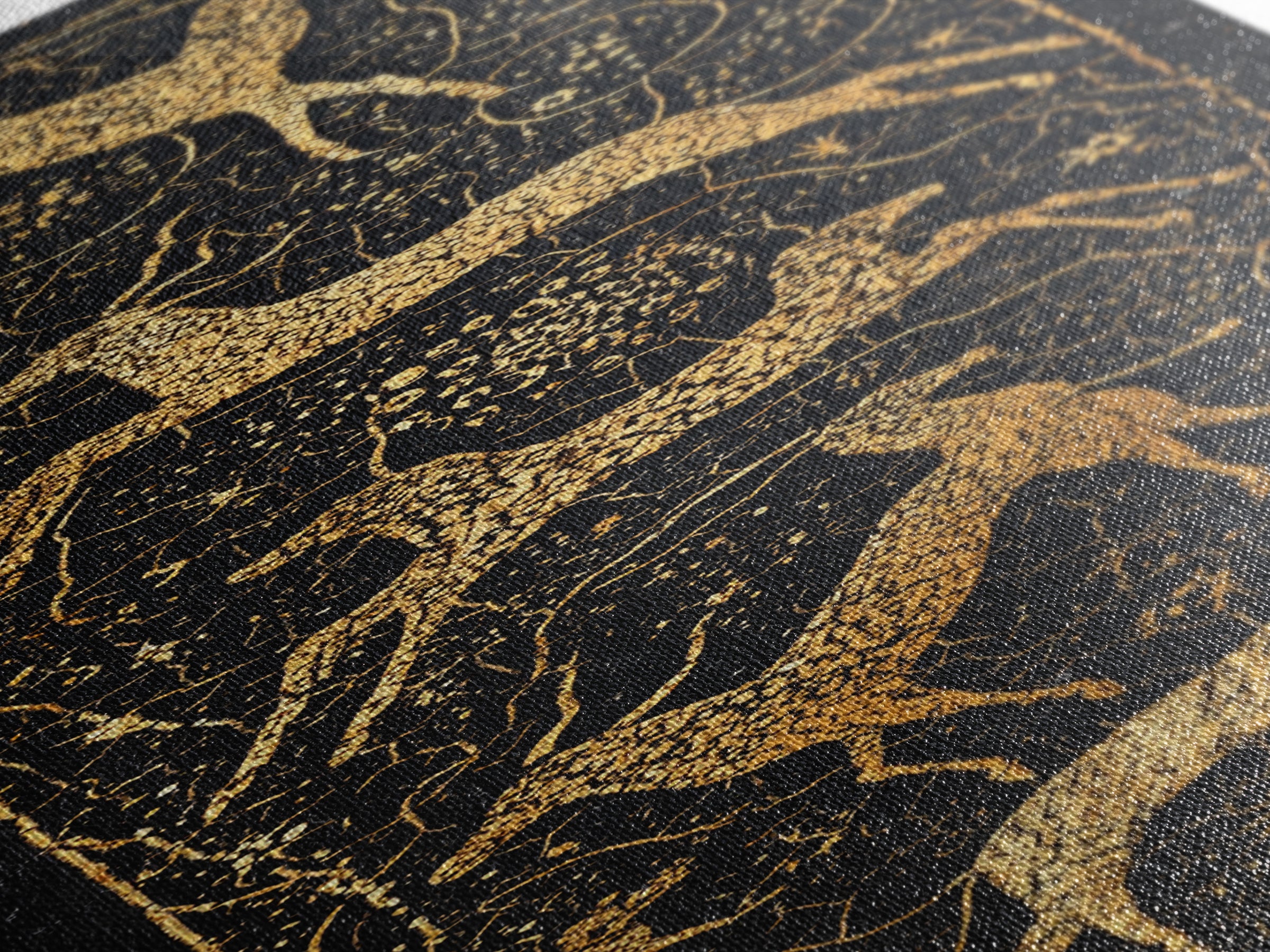 Gold Giraffe And Antelope Tribal Pattern Canvas Print, African Safari Wall Art, Black Gold Decor, Ethnic Textile Inspired Style