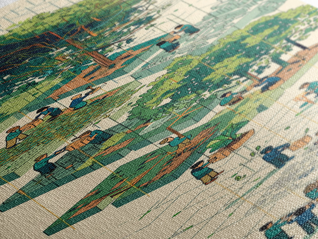 Isometric Urban Garden And Big Tree Wall Art, Community Park Illustration, Modern Green Home Decor, Unique Canvas Gift For Office