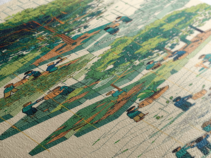 Isometric Urban Garden And Big Tree Wall Art, Community Park Illustration, Modern Green Home Decor, Unique Canvas Gift For Office