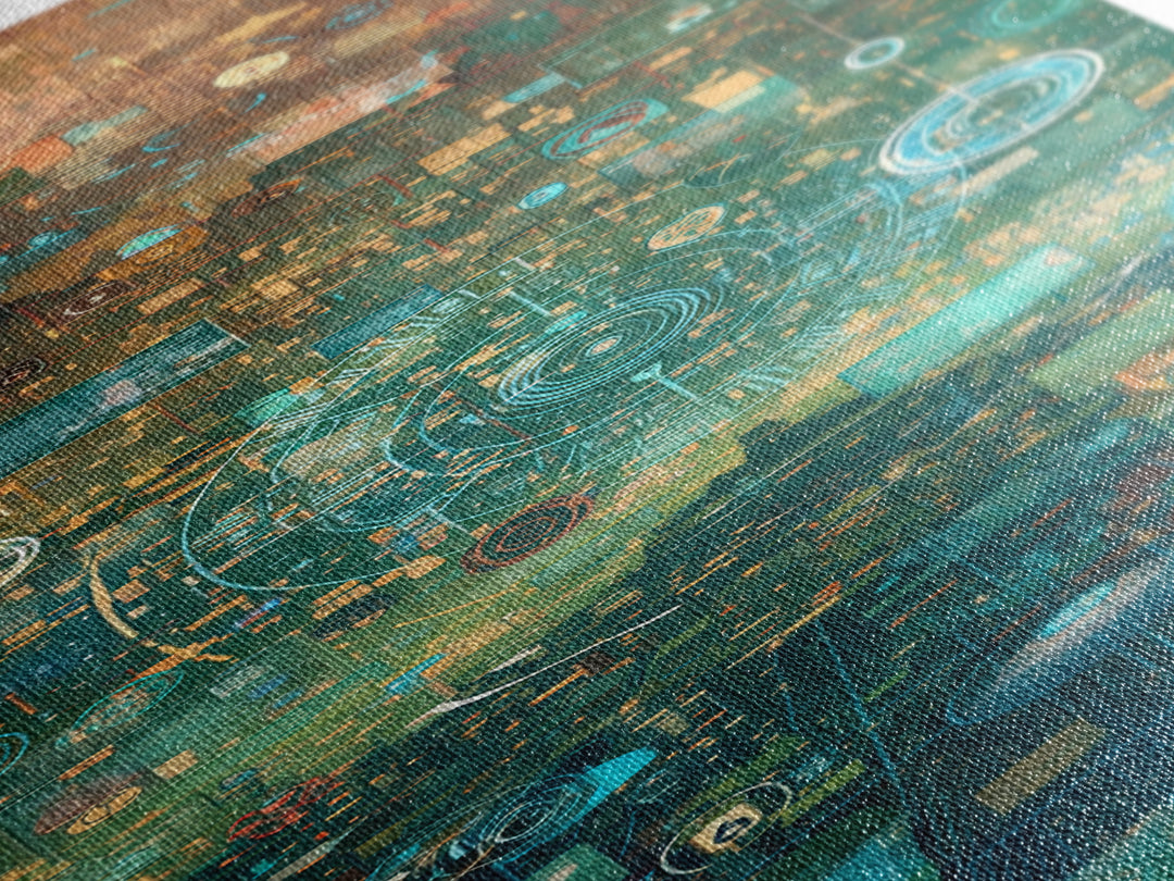 Futuristic Teal Gold Circuit City Wall Art, Afrofuturism Decor, Abstract African Art Print, Modern Canvas Office Decor Gift