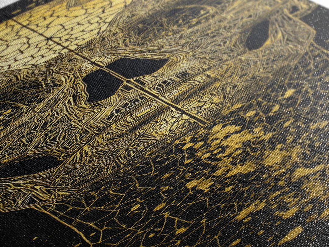 Golden Cracked Skull Portrait Wall Art, Black And Gold Art, Gothic Abstract Canvas Print, Dark Statement Home Decor Gift
