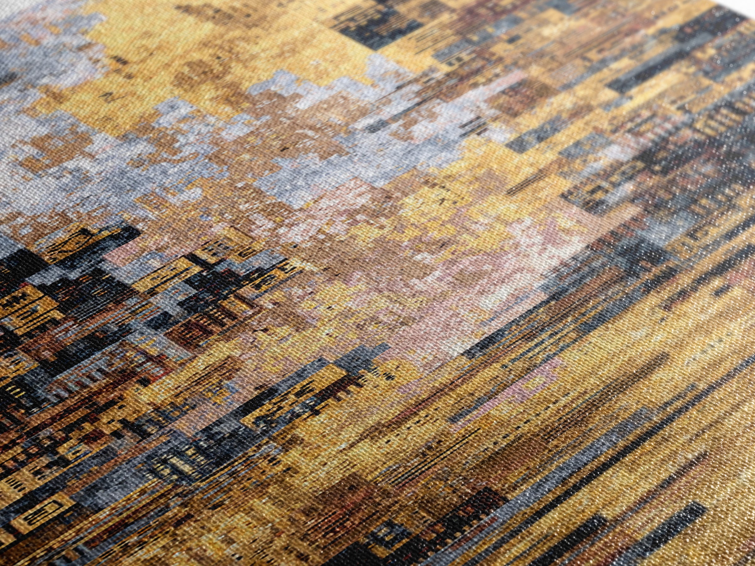 Golden Abstract African City Wall Art, Modern Geometric Canvas Decor, Luxury Urban Statement Print, Earth Tone Home Decor