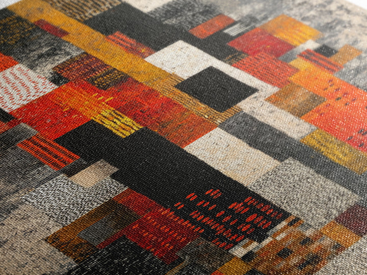 Red Black Geometric Textile Canvas Print, Abstract African Fabric Wall Decor, Modern Tribal Pattern Art, Bold Home Decor Gift