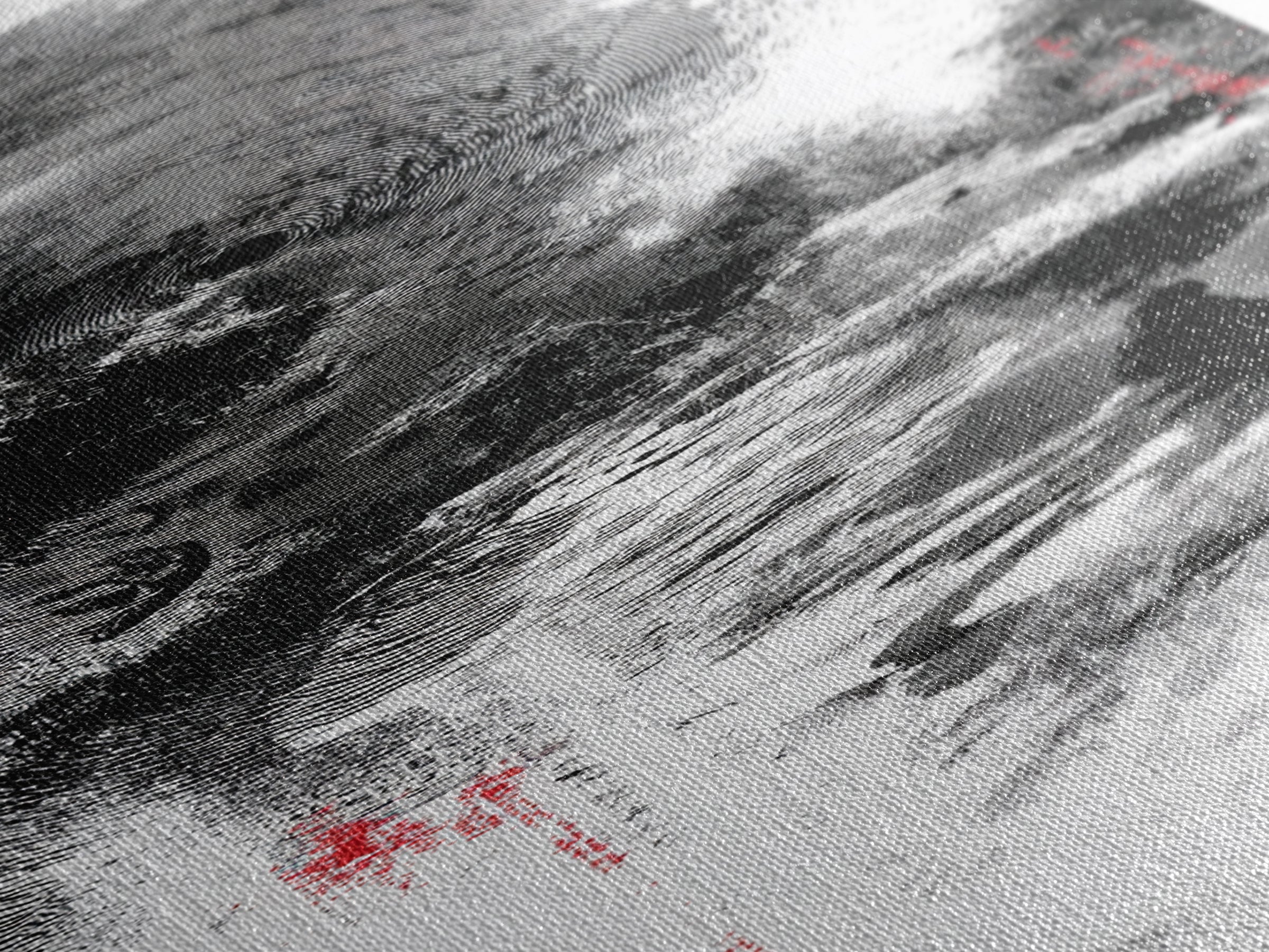 Black And White Abstract River Figure Wall Art, African Abstract Painting, Modern Ink Texture Decor With Red Accents Fine Art Print