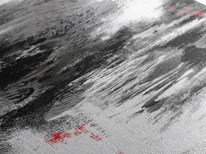 Black And White Abstract River Figure Wall Art, African Abstract Painting, Modern Ink Texture Decor With Red Accents Fine Art Print