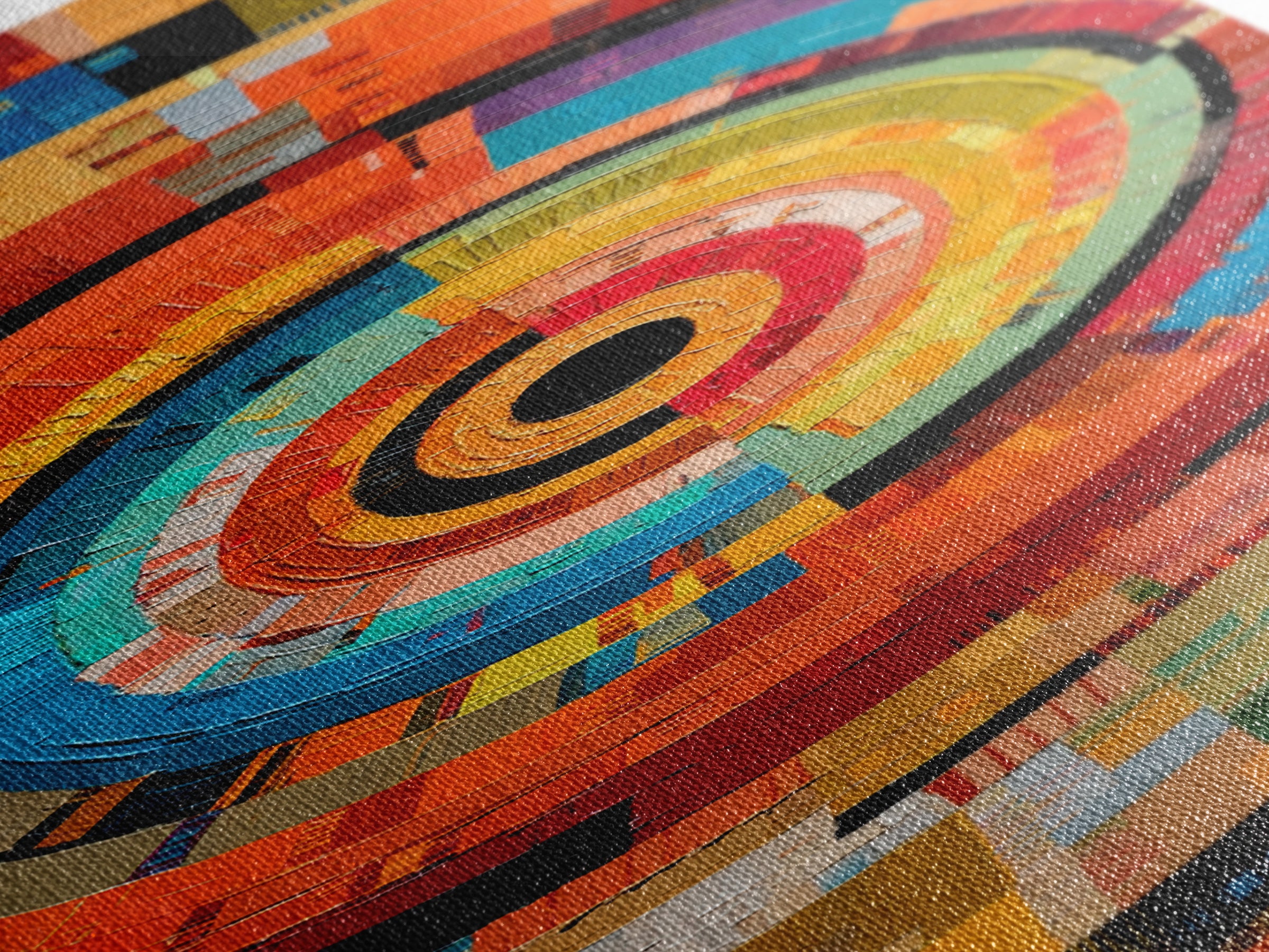 Colorful Concentric Mosaic Circle Canvas Print, African Abstract Art, Modern Geometric Wall Decor, Bold Statement Art Gift