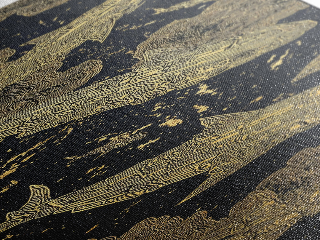 Golden Koi Fish On Black Abstract Wall Art, Luxury Canvas Print, Asian Inspired Decor, Textured Black And Gold Artwork Print