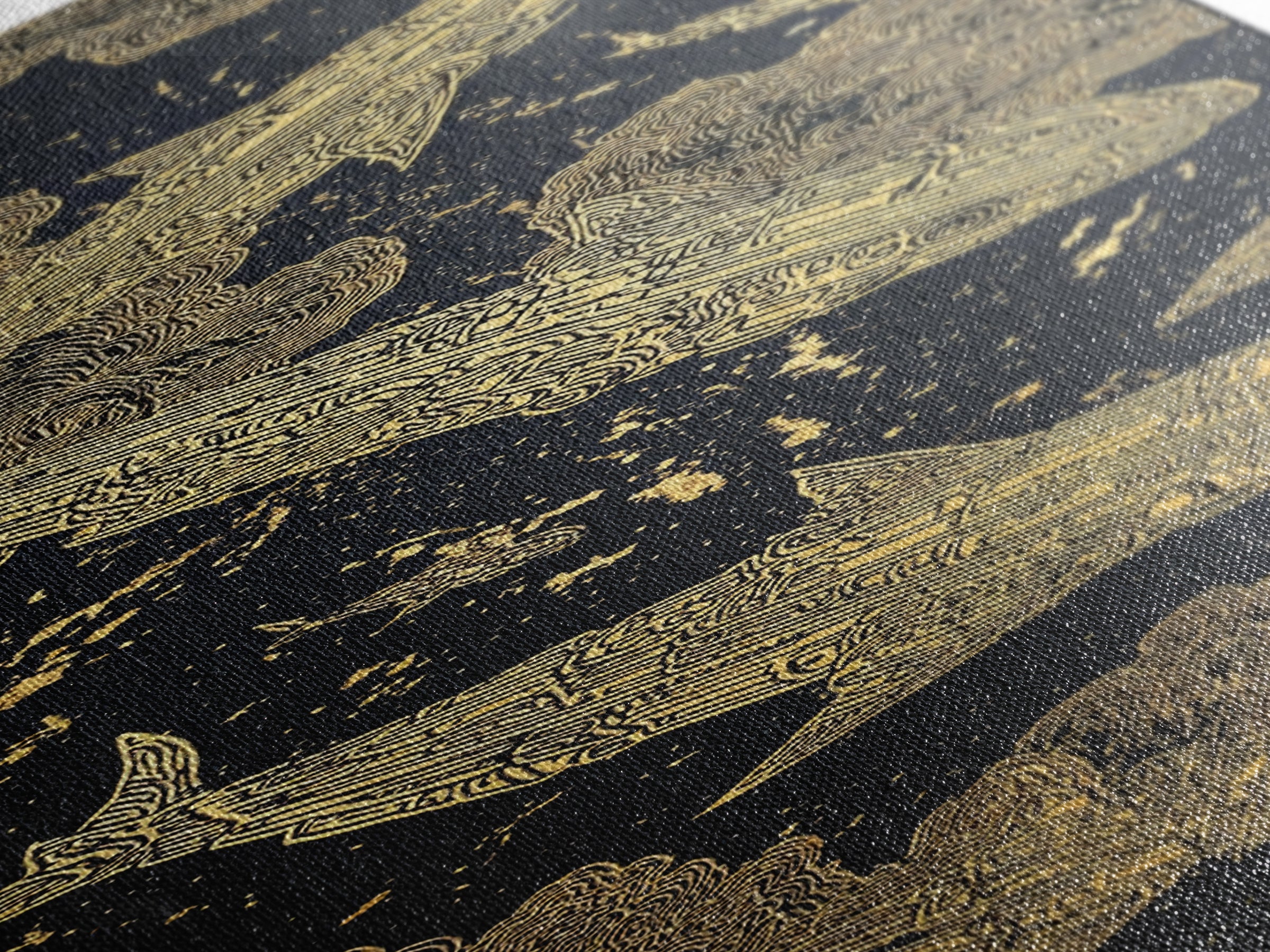 Golden Koi Fish On Black Abstract Wall Art, Luxury Canvas Print, Asian Inspired Decor, Textured Black And Gold Artwork Print