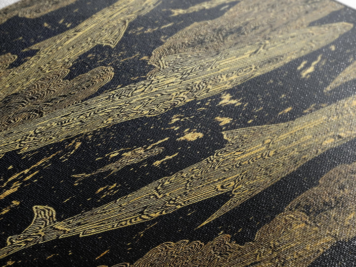 Golden Koi Fish On Black Abstract Wall Art, Luxury Canvas Print, Asian Inspired Decor, Textured Black And Gold Artwork Print