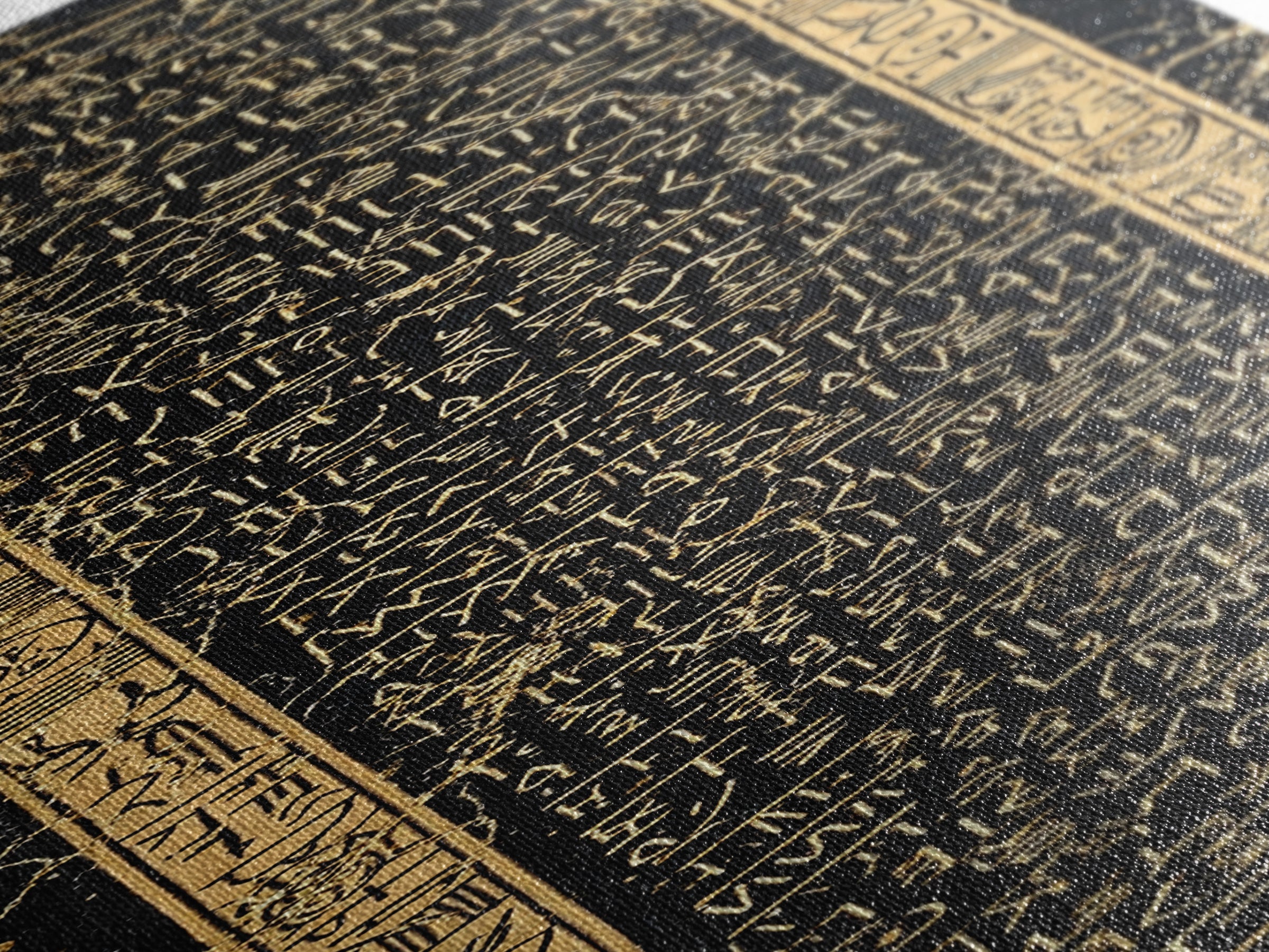 Black And Gold Ancient Glyph Tablet Framed Canvas Print, African Inspired Wall Decor, Tribal Pattern, Cultural Home Decor
