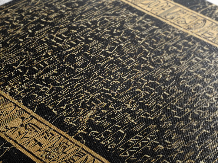 Black And Gold Ancient Glyph Tablet Framed Canvas Print, African Inspired Wall Decor, Tribal Pattern, Cultural Home Decor