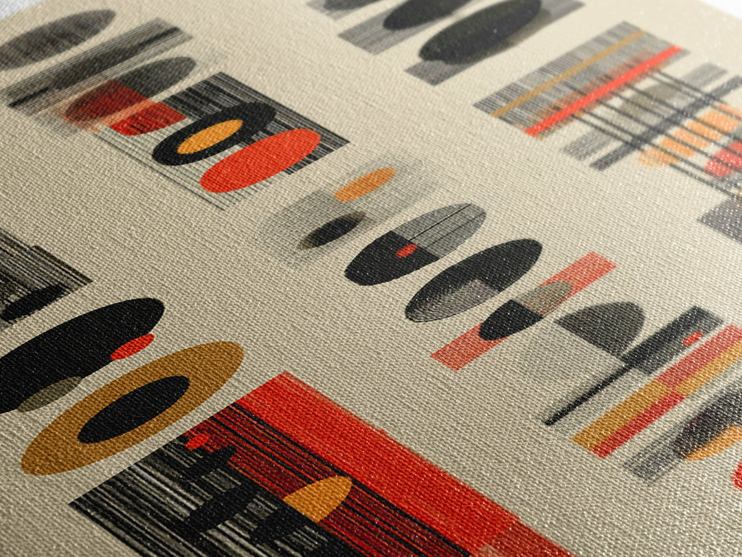 Earth Tone Circle Stripe Framed Canvas Print, African Abstract Pattern, Minimalist Wall Art, Mid Century Modern Decor Poster