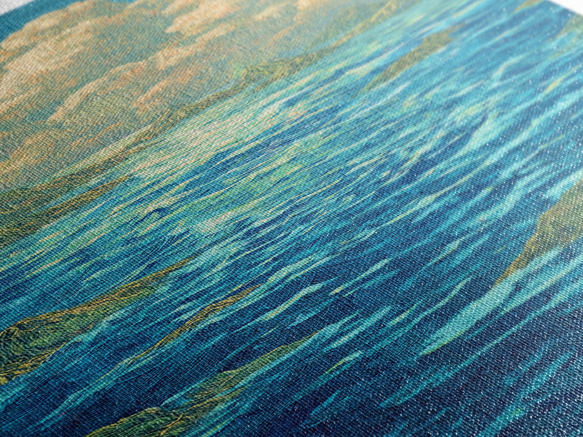 Turquoise Ocean With Golden Clouds Canvas Print, Blue Seascape Wall Art, Dreamy Nature Scene Art, Coastal Home Decor Gift