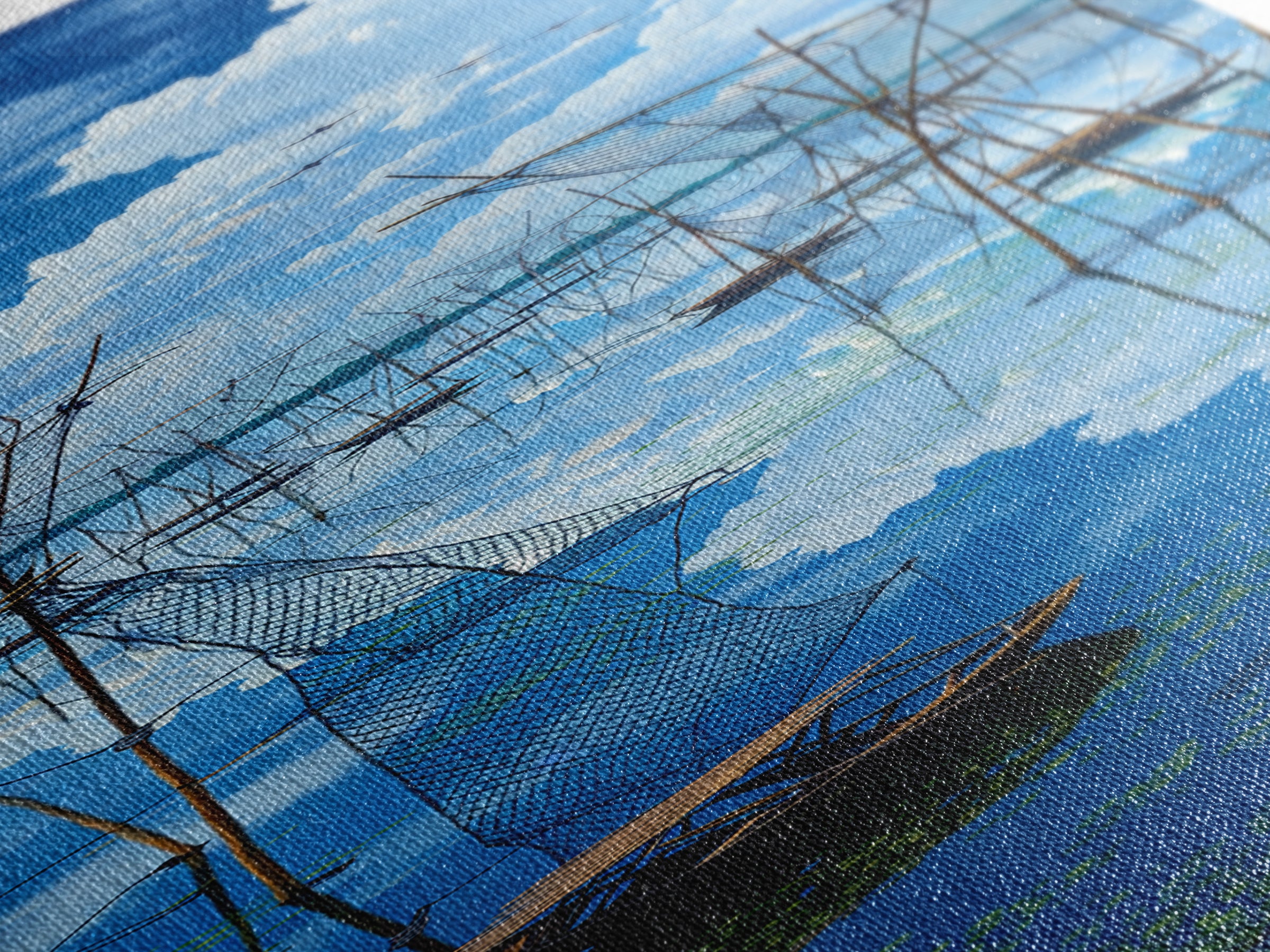 Dramatic Blue Fishing Nets Wall Art, African Lake Canvas Print, Coastal Landscape Decor, Serene Safari Art Gift For Home