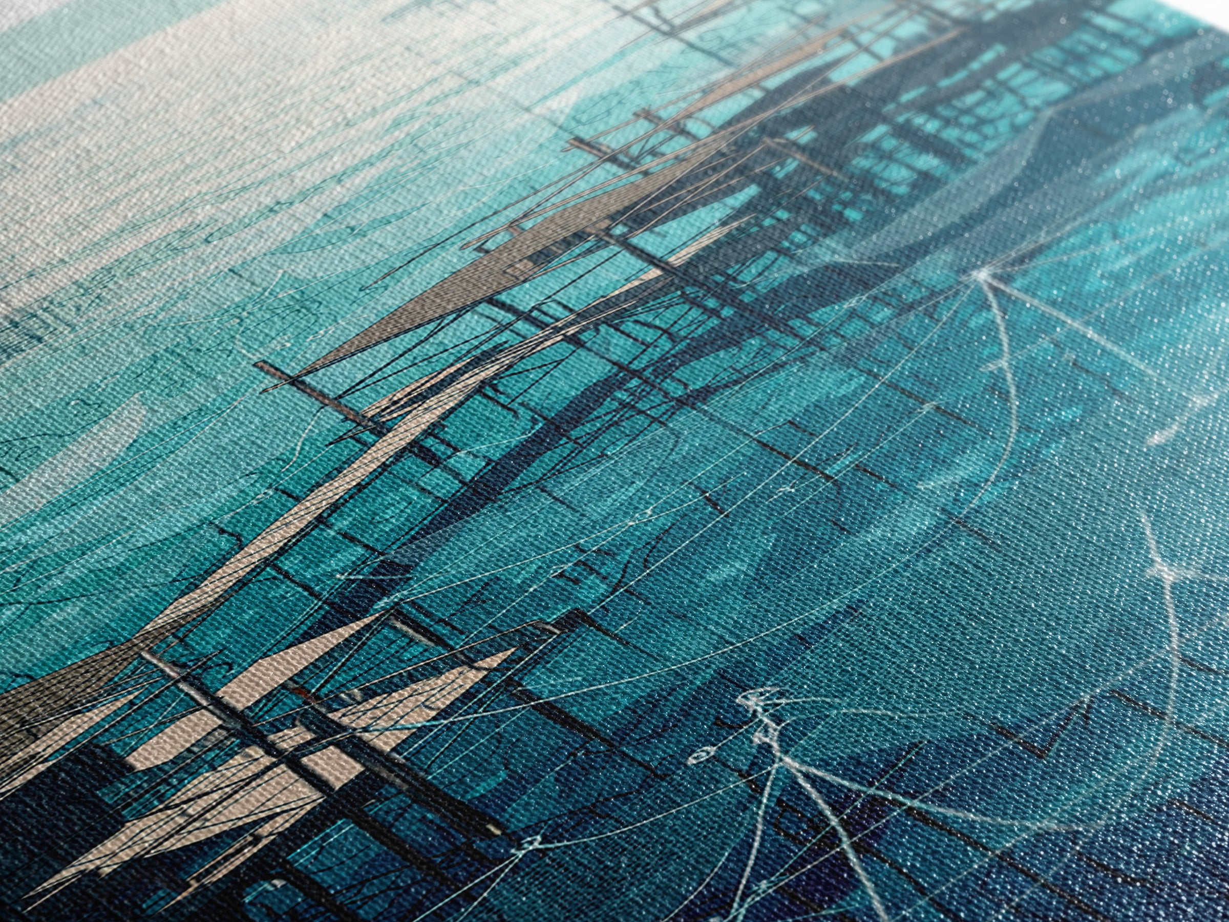 Turquoise African Stilt Village Wall Art, Aerial Lake Canvas Print, Modern Coastal Decor, Fishing Net Landscape Art Gift