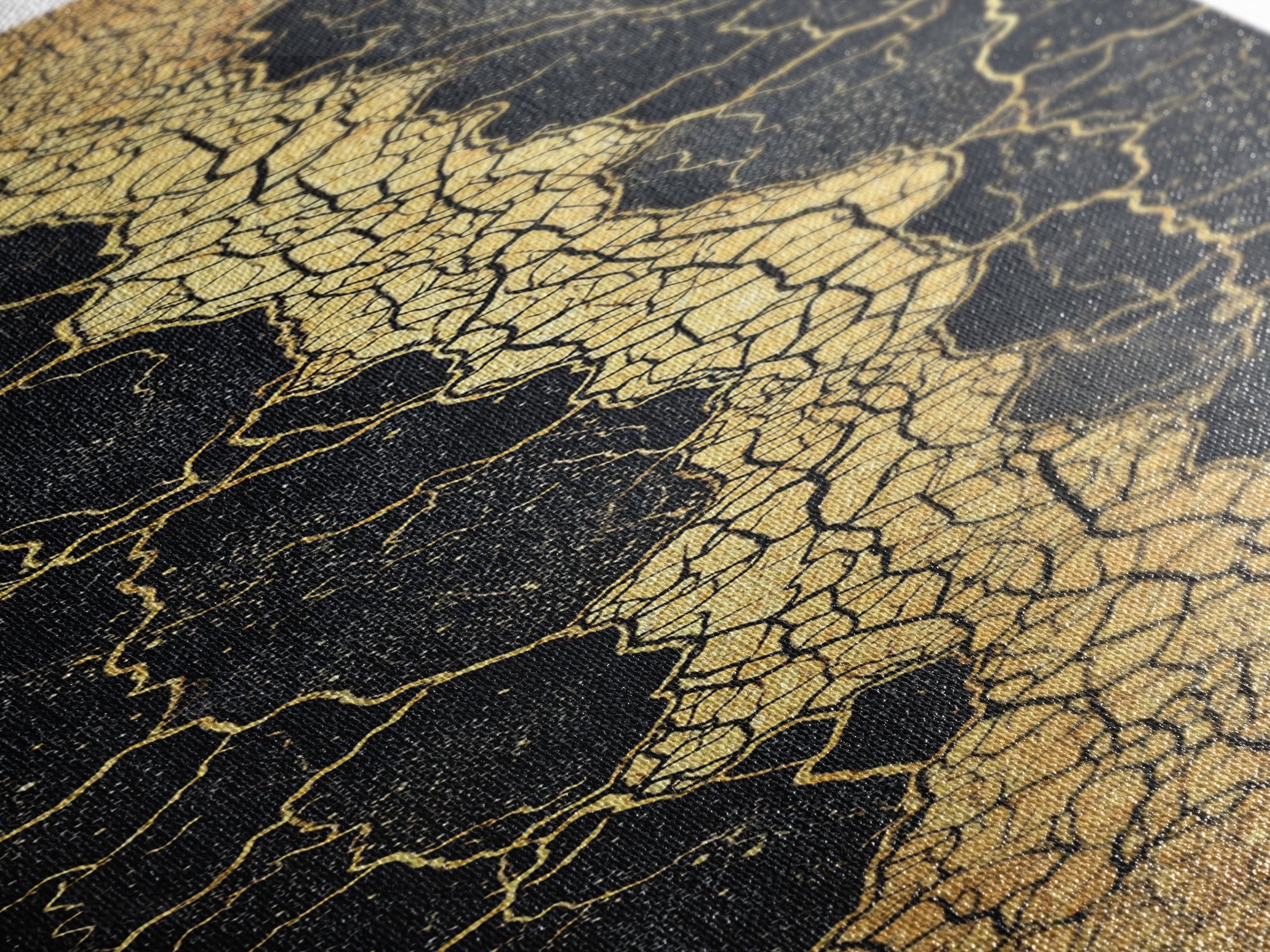 Gold Cracked Abstract River Wall Art, Black And Gold Art, Earth Tone Wall Decor, Modern Abstract Art, Premium Canvas Print
