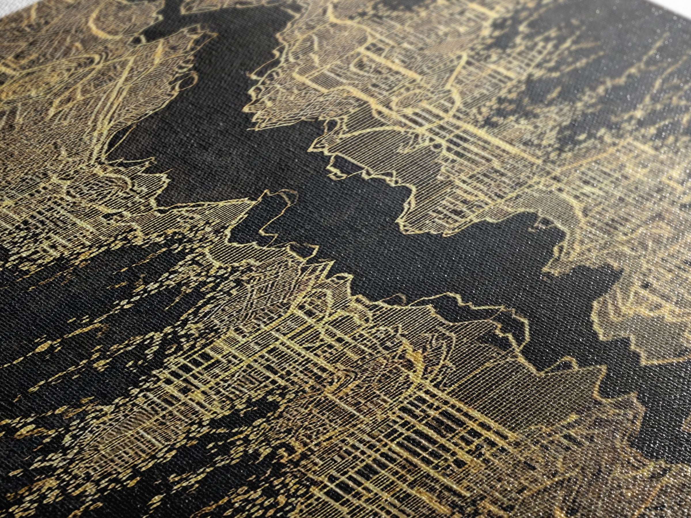 Black And Gold Abstract City Map Wall Art, Geometric Wall Art, Modern Black Art, Luxury Canvas Print, Statement Home Decor