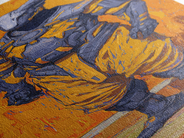 Horned African Warrior Afrofuturism Canvas Print, Orange Sci Fi Tribal Art, Bold Black Art Decor, Unique Gift For Him Wall Art