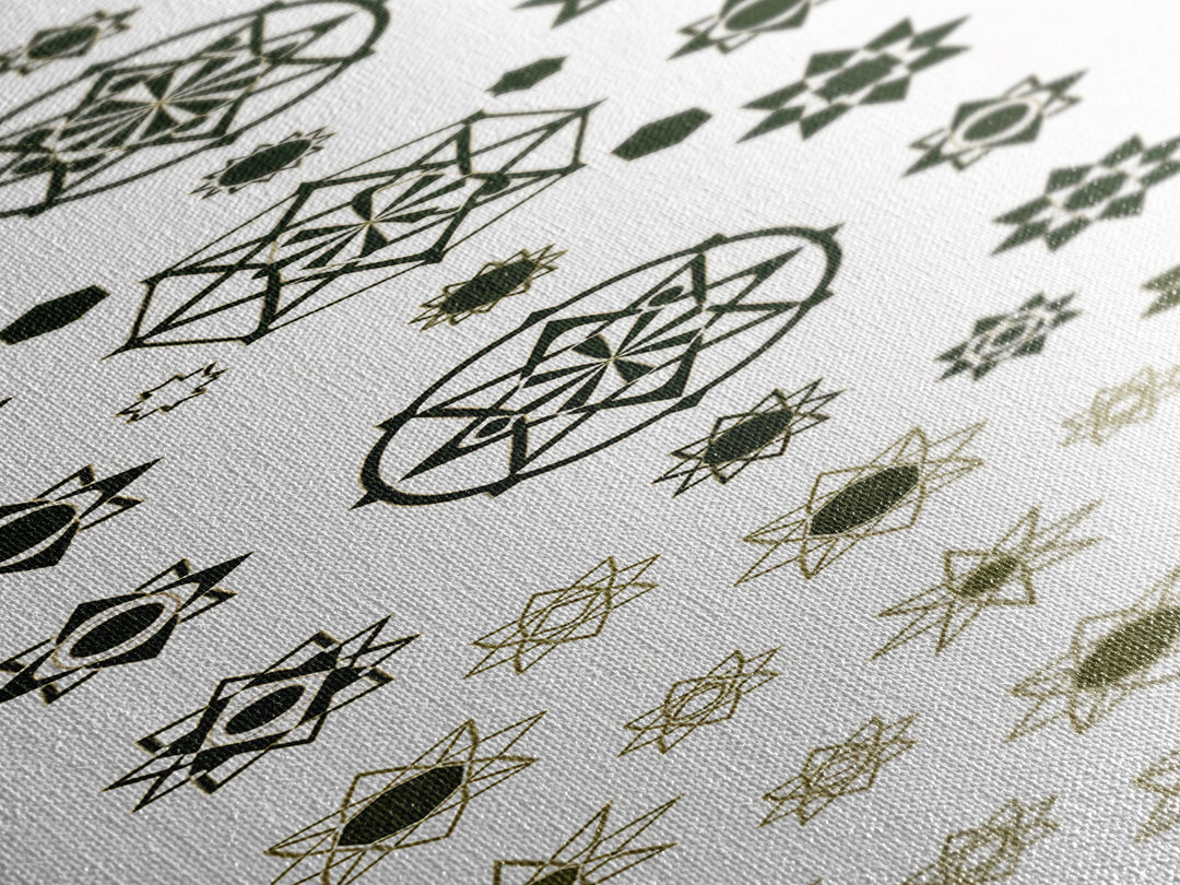 Sacred Geometry Star Pattern Canvas Print, Gold Green Mandala Wall Decor, Minimalist Art, Spiritual Wall Art, Boho Decor