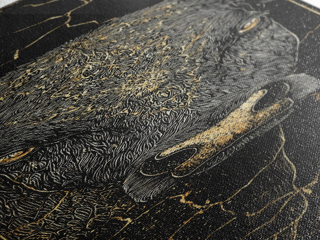 Black Bull Face With Gold Cracked Texture Canvas Print, Powerful Animal Wall Art, Black And Gold Art, Bold Home Decor, Statement Piece