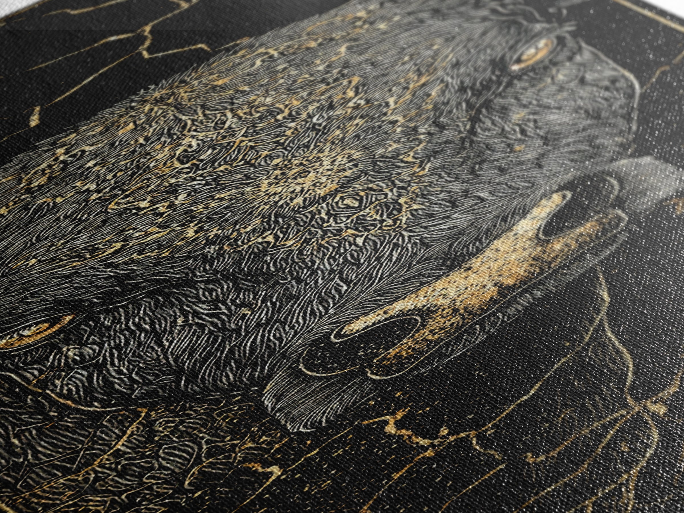 Black Bull Face With Gold Cracked Texture Canvas Print, Powerful Animal Wall Art, Black And Gold Art, Bold Home Decor, Statement Piece