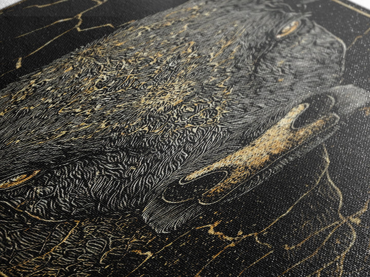 Black Bull Face With Gold Cracked Texture Canvas Print, Powerful Animal Wall Art, Black And Gold Art, Bold Home Decor, Statement Piece