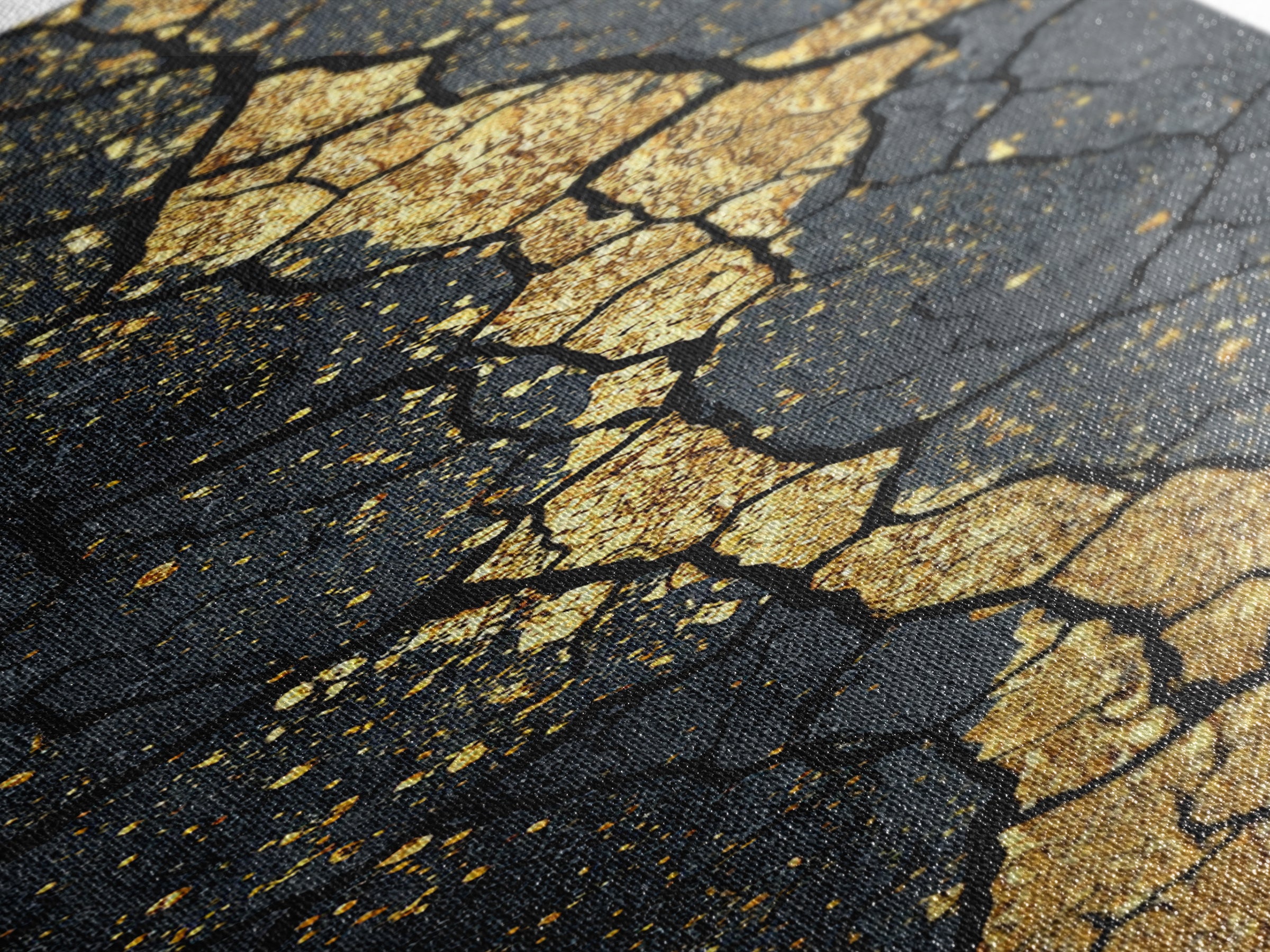 Gold Kintsugi Cracked Stone Abstract African Wall Art, Black And Gold Canvas Decor, Modern Tribal Texture, Luxury Home Decor