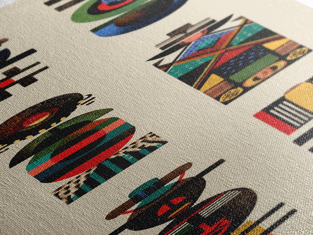 Abstract African Totem Wall Art, Geometric Tribal Symbols, Modern Afrocentric Decor, Ethnic Pattern Canvas For Home Gallery
