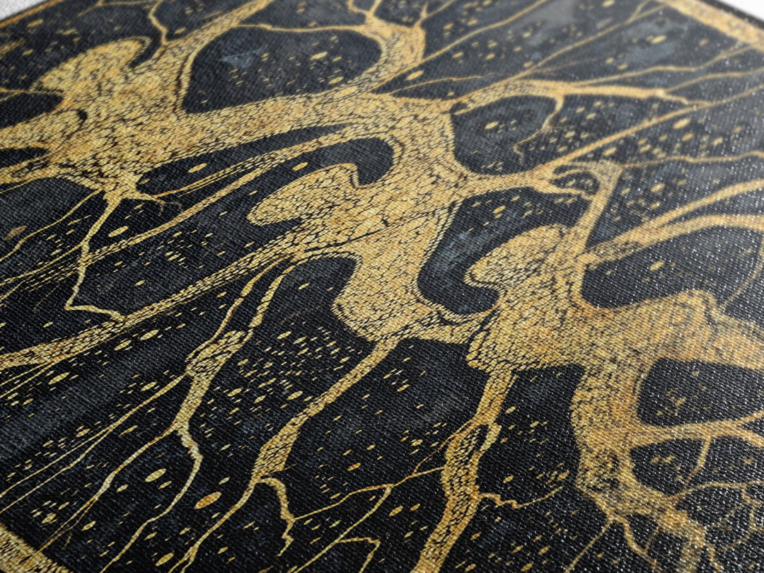 Golden Branching Tree Roots Canvas Print, African Inspired Abstract Art, Boho Wall Decor, Modern Black And Gold Home Decor