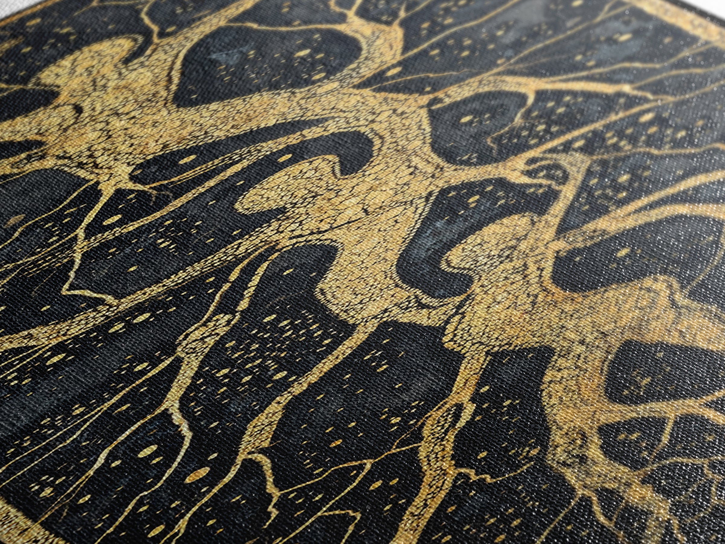 Golden Branching Tree Roots Canvas Print, African Inspired Abstract Art, Boho Wall Decor, Modern Black And Gold Home Decor