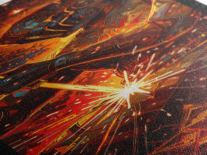 Fiery Mechanical Engine Abstract Wall Art, Industrial Sci Fi Canvas Decor, Orange Black Statement Art, Gift For Him, Poster