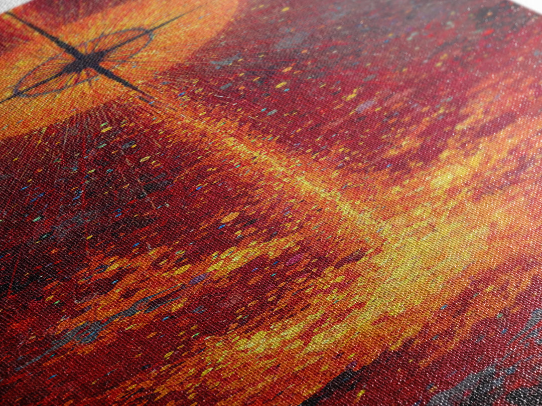 Solar Eclipse Fire Beam Wall Art, Red Orange Abstract Canvas Print, Mystical Space Decor, Modern Statement Home Decor Gift