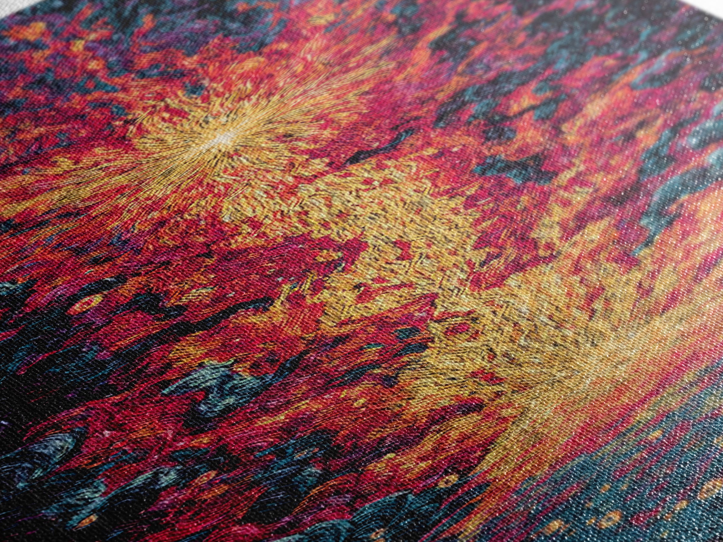 Exploding Fire Waterfall Wall Art, Vivid Red Orange Abstract Canvas Print, Dramatic Nature Scene Art, Large Decor Art Gift For Home
