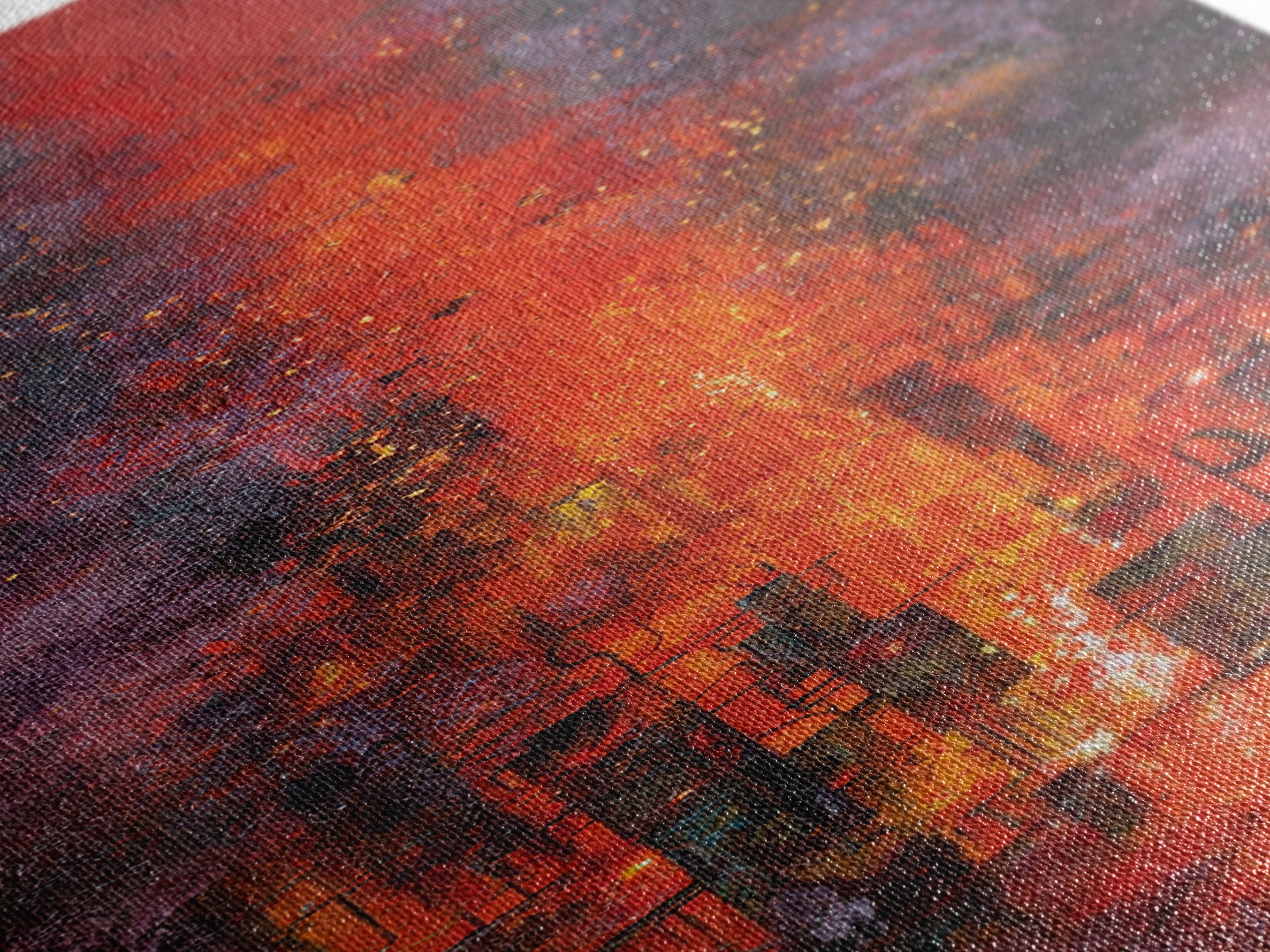 Burning Skyline With Volcanic Light Wall Art, Dark Red Abstract Canvas Print, Urban Wall Art, Modern Office Decor Gift For Him